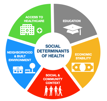 The Help Foundation focuses on the Social Determinants of Health (image of a pie chart)